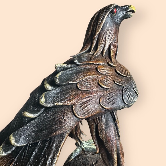 Vintage Driftwood Resin Hawk Bronze Black Brown With Red Eyes Decor Accent - Picture 6 of 13